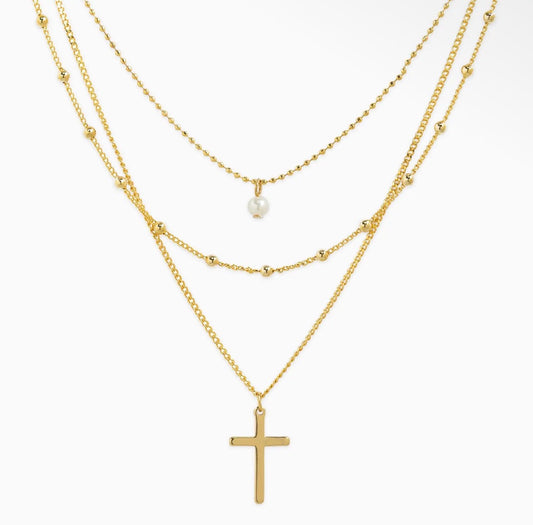 Triple Layer Cross Necklace